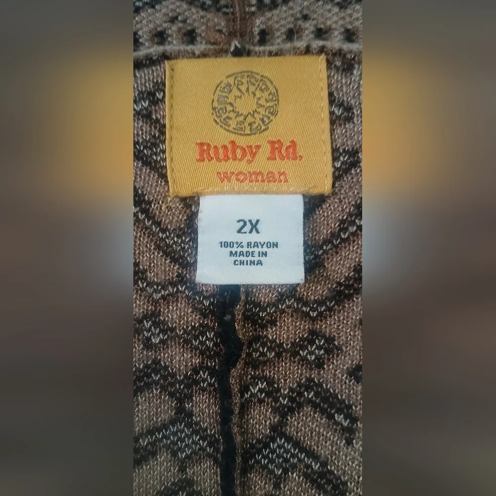 Ruby Rd. Women's Animal Print Shark Bite Open Cardigan Long Bell Sleeve Size 2X - Picture 3 of 3